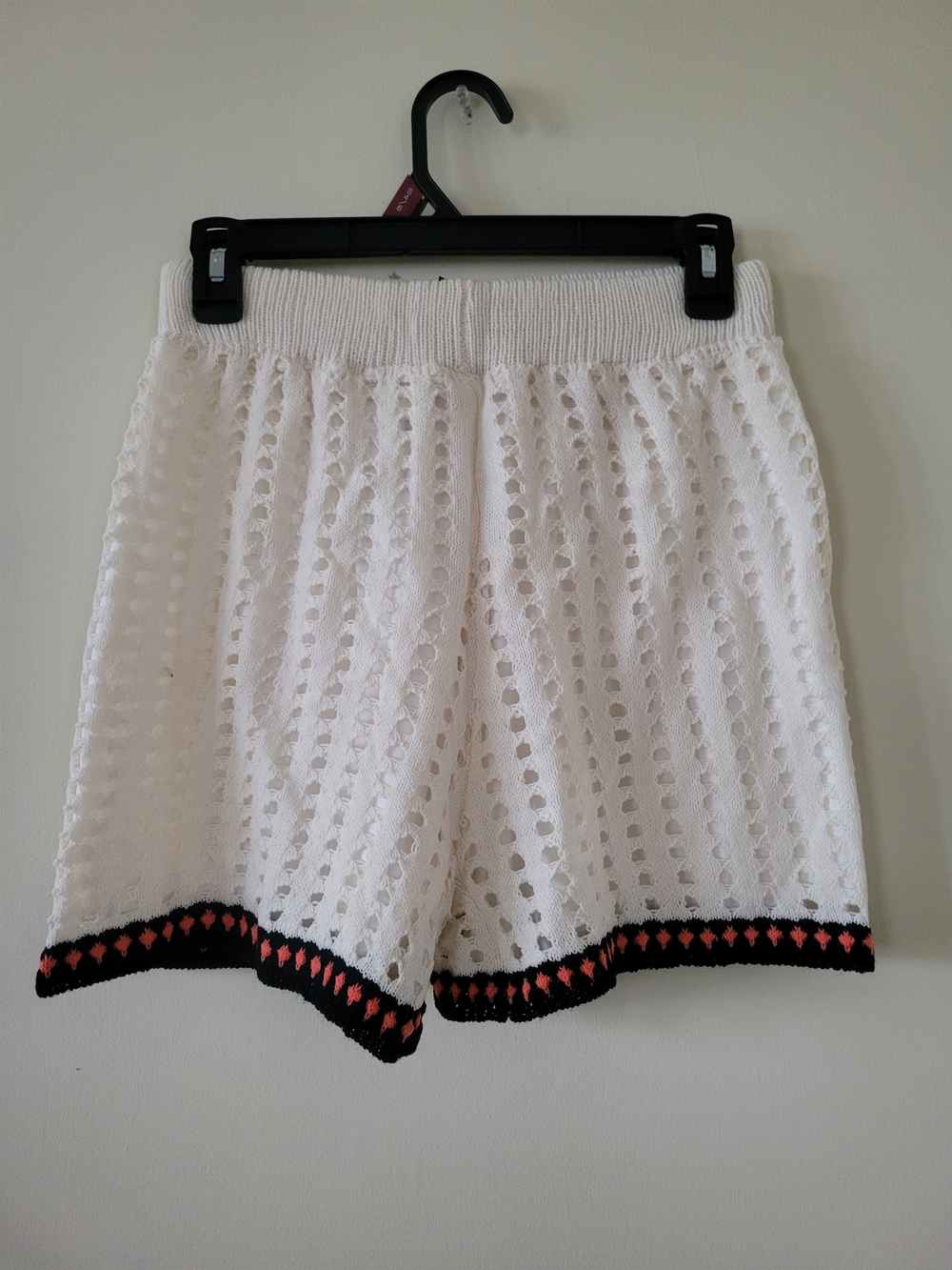 NWT White Crochet Knit Shorts with Black & Coral Trim